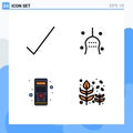 Set of 4 Modern UI Icons Symbols Signs for check, hardware, bone, tradition, system