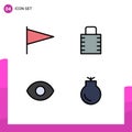 Editable Vector Line Pack of 4 Simple Filledline Flat Colors of country, gun, key, security, military