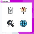 Set of 4 Modern UI Icons Symbols Signs for ecommerce, pan, bird, spring, world