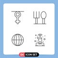 Editable Vector Line Pack of 4 Simple Filledline Flat Colors of gender, globe, human, spoon, desk