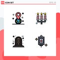 Editable Vector Line Pack of 4 Simple Filledline Flat Colors of geolocation, panel, pin, flame, bag Royalty Free Stock Photo