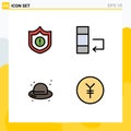 Mobile Interface Filledline Flat Color Set of 4 Pictograms of guard, straw hat, change, beach, finance
