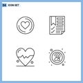 Editable Vector Line Pack of 4 Simple Filledline Flat Colors of heart, heart, bookmark, page, anonymity