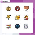 Universal Icon Symbols Group of 9 Modern Filledline Flat Colors of power, bulb, play, thanks, thank