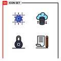 Editable Vector Line Pack of 4 Simple Filledline Flat Colors of setting, protection, line, hosting network, note pad