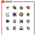 Pack of 16 Modern Flat Color Filled Lines Signs and Symbols for Web Print Media such as small, like, portfolio, love, briefcase Royalty Free Stock Photo
