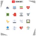 Set of 16 Modern UI Icons Symbols Signs for crime, favorite, big think, love, emoji