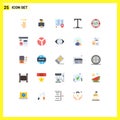 Pictogram Set of 25 Simple Flat Colors of implementation, code, location, text, bold