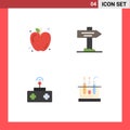 Set of 4 Vector Flat Icons on Grid for apple, toy, direction, baby, test