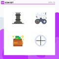 Universal Icon Symbols Group of 4 Modern Flat Icons of chess, money, game, controller, army