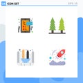 Editable Vector Line Pack of 4 Simple Flat Icons of facebook, creating blueprint, mobile, park, business