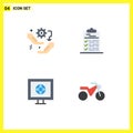 Modern Set of 4 Flat Icons Pictograph of gear, file, configuration, clipboard, news