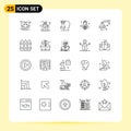 Modern Set of 25 Lines and symbols such as cosmetics, bathroom, business, rose, flower