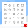 Modern Set of 25 Lines Pictograph of film, browser, map, web brower, server Royalty Free Stock Photo