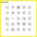 Universal Icon Symbols Group of 25 Modern Lines of flag, morning, app, croissant, breakfast