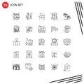 Editable Vector Line Pack of 25 Simple Lines of management, folder, arrow, gesture, hand touch