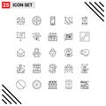 25 Thematic Vector Lines and Editable Symbols of oil, sewing, smart phone, hearts, broken