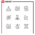 Pictogram Set of 9 Simple Outlines of boss, performance, toggle switch, excellency, shop