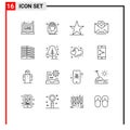 Editable Vector Line Pack of 16 Simple Outlines of building, kid, ecology, holiday, star