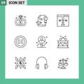 9 User Interface Outline Pack of modern Signs and Symbols of chart, user, develop, pause, controls