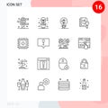 Pictogram Set of 16 Simple Outlines of computing, static, illumination, file, fintech