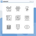 Editable Vector Line Pack of 9 Simple Outlines of develop, coding, education, code, valentine\'s day