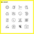 Editable Vector Line Pack of 16 Simple Outlines of education, idea, blow, user, mind