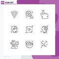 Editable Vector Line Pack of 9 Simple Outlines of human, direction, gesture, arrow, homophile Royalty Free Stock Photo