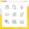 Set of 9 Vector Outlines on Grid for lbry credits, crypto, hardware, coin, insight Royalty Free Stock Photo