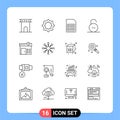 User Interface Pack of 16 Basic Outlines of medical, secure, mobile, safety, lock Royalty Free Stock Photo