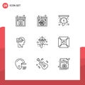 Group of 9 Modern Outlines Set for mind, book, world, knowledge, speedometer