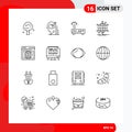 Editable Vector Line Pack of 16 Simple Outlines of network, international, idea, business, signal