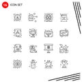 16 User Interface Outline Pack of modern Signs and Symbols of office, shield, online, protection, eco