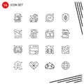 Pack of 16 Modern Outlines Signs and Symbols for Web Print Media such as tube, gas, minus, shield, protection