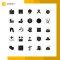 Editable Vector Line Pack of 25 Simple Solid Glyphs of aids, thinking, safe, idea, creativity