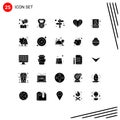 Editable Vector Line Pack of 25 Simple Solid Glyphs of alpine, online cab booking, decision, book cab, love