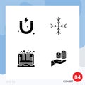 Editable Vector Line Pack of 4 Simple Solid Glyphs of attraction, laptop, snow, smart technology, care