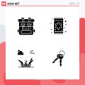 Editable Vector Line Pack of 4 Simple Solid Glyphs of back pack, grasses, hobby, interior, spring