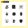 Set of 9 Modern UI Icons Symbols Signs for badge, world, internet of things, globe, wifi Royalty Free Stock Photo