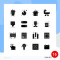 Editable Vector Line Pack of 16 Simple Solid Glyphs of bangladesh, push, money, kids, trolly