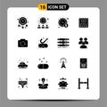 Editable Vector Line Pack of 16 Simple Solid Glyphs of basic, camera, management, machine, scale