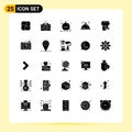 Editable Vector Line Pack of 25 Simple Solid Glyphs of bucket, servise, couple photography, pallat, hotel