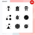 Editable Vector Line Pack of 9 Simple Solid Glyphs of bug, strategy, class, planning, diagram