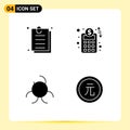 Editable Vector Line Pack of Simple Solid Glyphs of contract, coin, accounts plan, biology, finance