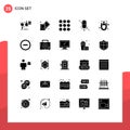 Editable Vector Line Pack of 25 Simple Solid Glyphs of customer, mute, access, microphone, security