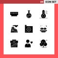 Editable Vector Line Pack of 9 Simple Solid Glyphs of database, connect, medical, smoke, pollution