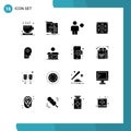 Group of 16 Modern Solid Glyphs Set for device, compter, move, cooler fan, location Royalty Free Stock Photo