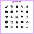 Modern Set of 25 Solid Glyphs Pictograph of digital, artificial, holiday, sousveillance, money