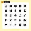 Group of 25 Solid Glyphs Signs and Symbols for education, server, coding, search, programming