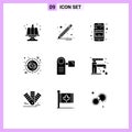 Editable Vector Line Pack of 9 Simple Solid Glyphs of electric, camcorder, online shop, view, look